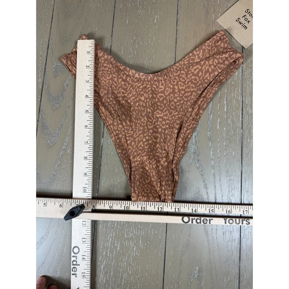 Stone Fox Swim Bikini Bottom Womens XS Brown Leopard‎ Print High Leg Cheeky NEW